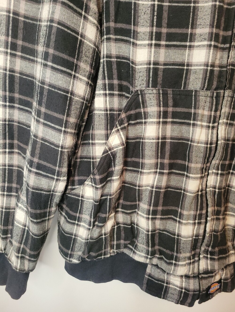 Dickies Black & White Plaid Hooded Quilted Bomber Jacket - Picture 3 of 11